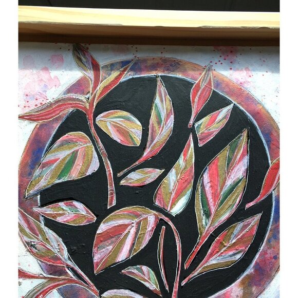 Pink Plant Painting - Boho Plant Art in Floating Wood Frame, Modern Office Decor - Picture 3 of 9